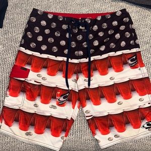 Patriotic Beer Pong Swim Trunks Board Shorts- Size 33